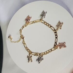 Gold Filled Ankle Bracelet with Tricolor Turtle Charms Anklet New